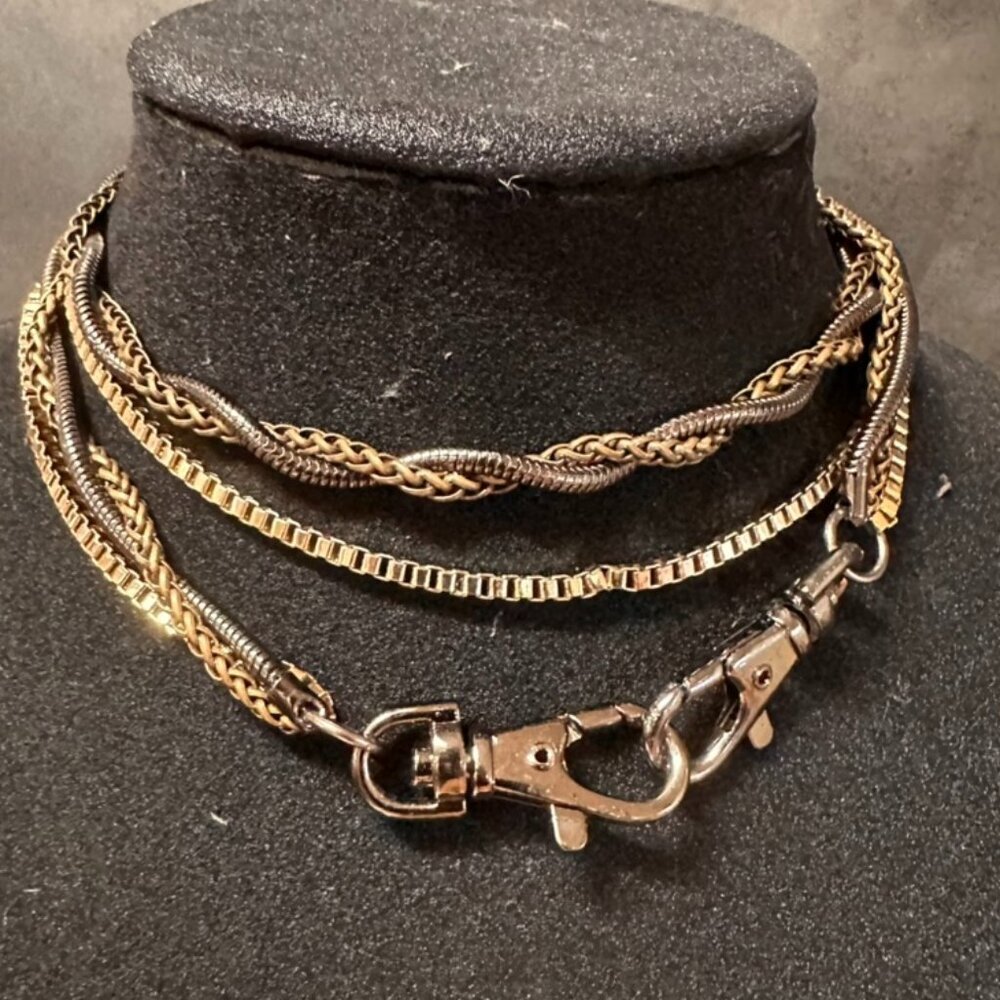 Mixed Metal Punk Necklace 30" Vintage Twisted Chains Lobster Clasp Grunge Rock